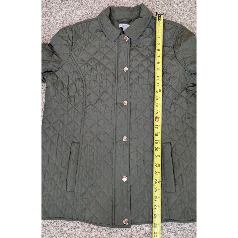 Croft & Barrow Women's Olive Green Quilted Coat Jacket Gold Snaps Size Large - Picture 4 of 8